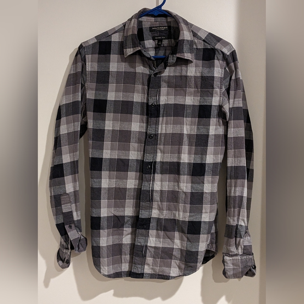 Banana Republic Luxe Flannel Black and Grey Shirt